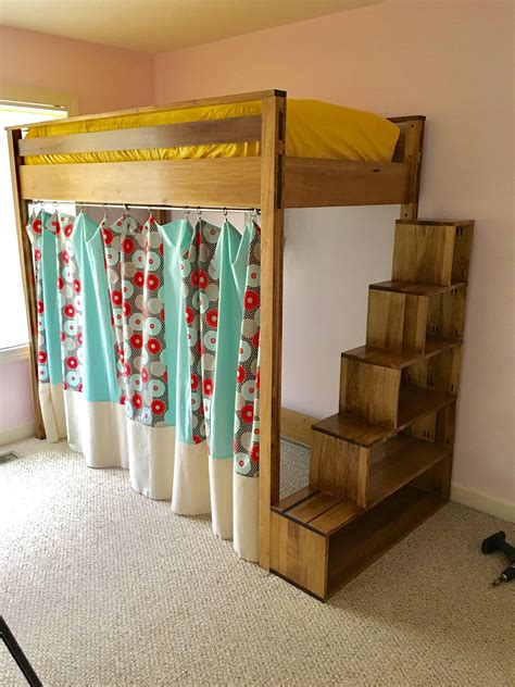 loft bed with storage stairs|lofted platform bed with stairs.